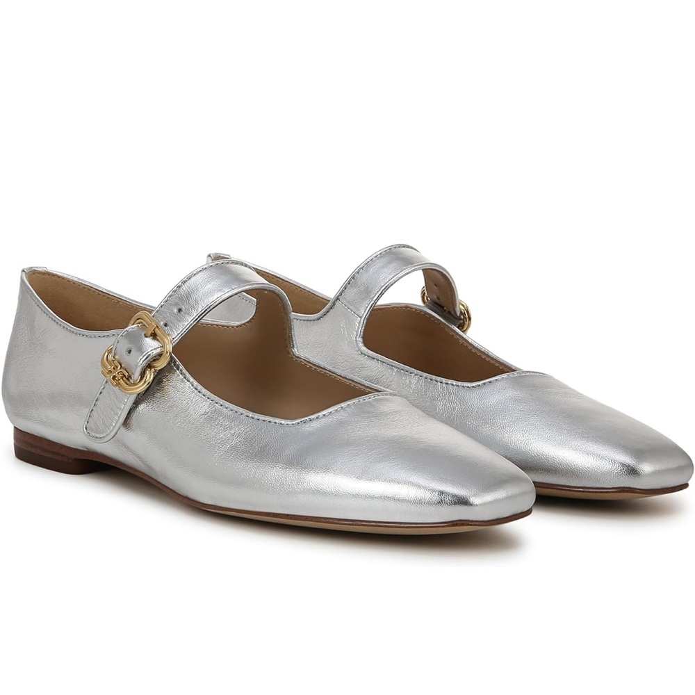Silver Women's Mary Jane Flats- Sam Edelman Michaela NEW WITH DUSTERS
